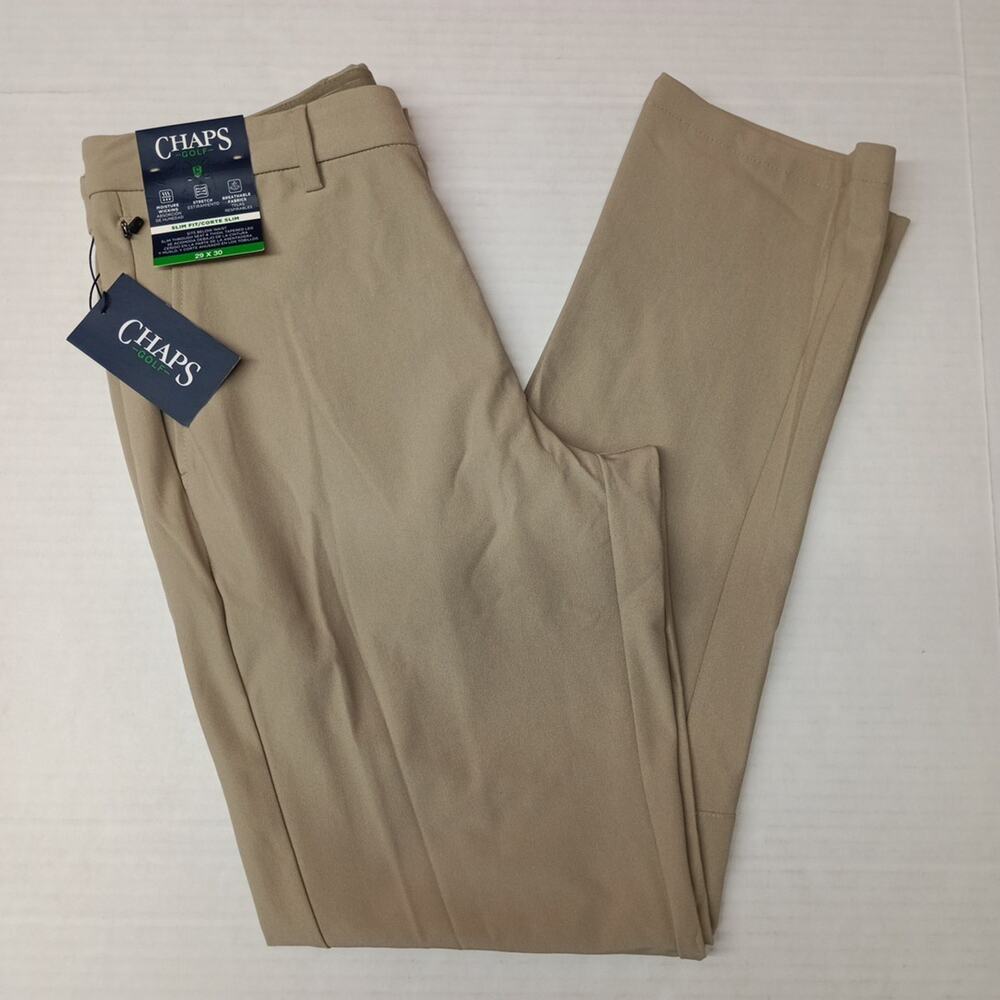 Chaps Golf Slim Fit Pants Mens 29x30 Khaki Stretch Waistband